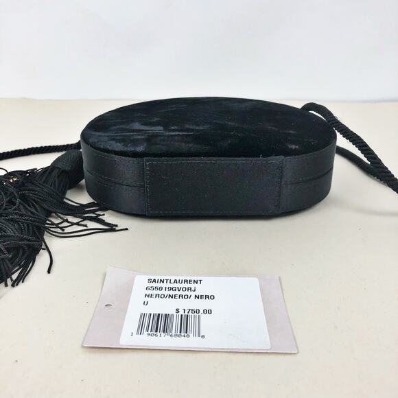 YSL Saint Laurent Womens Velvet Minaudiere Black Nero Shoulder Bag Tassel NWT - Picture 6 of 11